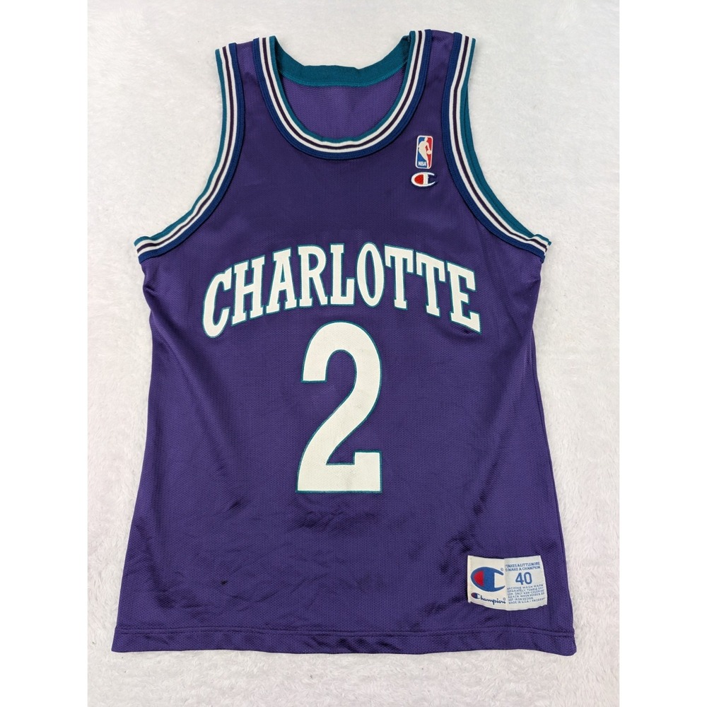 VTG Champion Larry Johnson Charlotte Hornets Jersey 40 M Purple Made in USA NBA
